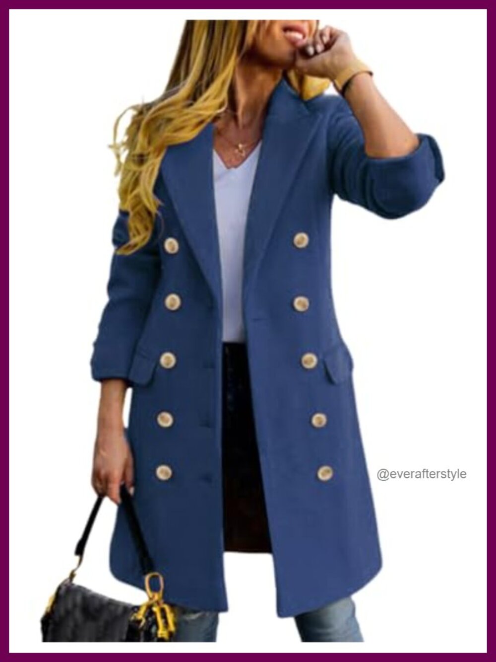 Wool Blend Double Breasted Midi Peacoat Trench Coat Knee Length